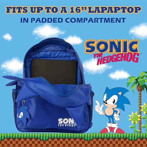 AI ACCESSORY INNOVATIONS Sonic Backpack for Boys & Girls, Bookbag with Adjustable Shoulder Straps & Padded Back,16 Inch Schoolbag with 3D Features, Blue - style: Blue Sonic