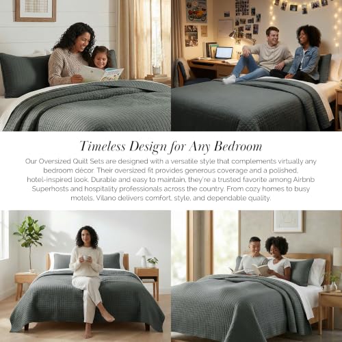 Southshore Fine Living, Inc. Summer Bedspreads Queen Size Set, Full/Queen Quilt Bedspread with 2 Matching Pillow Shams, Soft Microfiber Quilt Set, Lightweight Quilts Coverlet, Slate Grey Quilts - color: 10 - Slate, size: Full / Queen