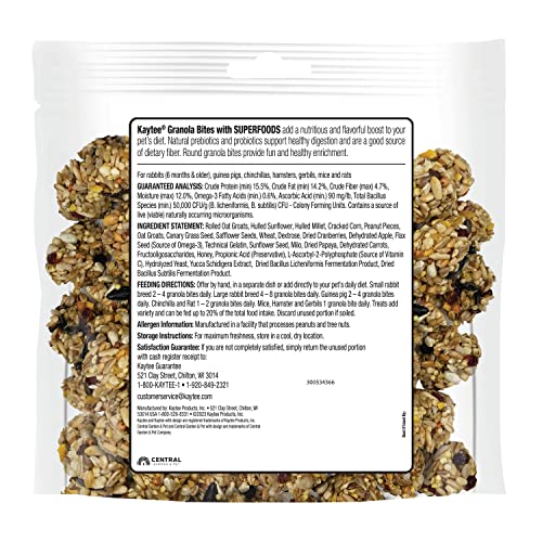 Kaytee Granola Bites with Superfoods Cranberry, Apple and Flax for Rats, Mice, Hamsters, Gerbils, Rabbits, Guinea Pigs and Chinchillas, 4.5 oz (Pack of 2) - size: 4.5 Ounce (Pack of 2), style: Cranberry, Apple & Flax