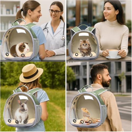 Bunny Carrier, Guinea Pig Carrier,Small Animal Carrier Backpack for Rabbit,Bearded Dragon, Lizard,Hamster,Kitten. Breathable Pet Travel Cage Bag (Army Green) - color: Army Green