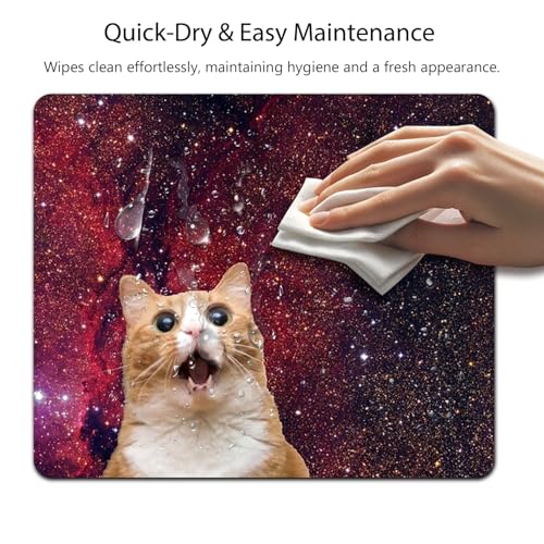 Surprised Space Cat Meme Mouse Pad, Funny Cosmic Kitty Red Nebula Desk Mat | Shocked Orange Tabby Cat Galaxy Background, Fantasy Design, 9.5 x 7.9 Inches, Anti-Slip Base, Cute Smooth Mousepad - color: Brown Dark Red