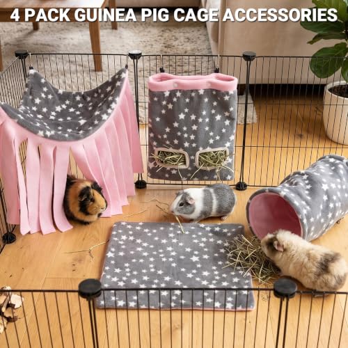 Guinea Pig Hideout, 4 Pack Tunnel & Mat & Corner Hide & Hay Bag | Soft Fleece Small Animal Hideaway Set Cage Accessories for Guinea Pig, Rabbit, Ferret, Chinchilla, Hedgehog - size: 4 pack