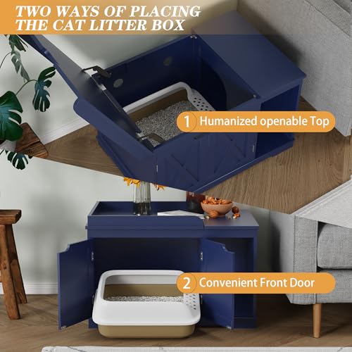 PUPETPO Cat Litter Box Enclosure Furniture, Hidden Litter Box Cabinet with Flip Top, 31.5" Indoor Cat House Washroom for Kitty, Medium and Large Cat, Blue - color: Blue