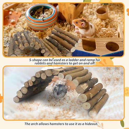 Hamiledyi Wooden Hamster Bridge Ladder 13.4" L x 7.5" W Large Climbing Toy Natural Hideout Tunnel Ramp Hamster Cage Accessories for Rabbits Guinea Pigs Ferret Tortoise Reptile (Pack of 2) - size: 13.4" L x 7.5" W