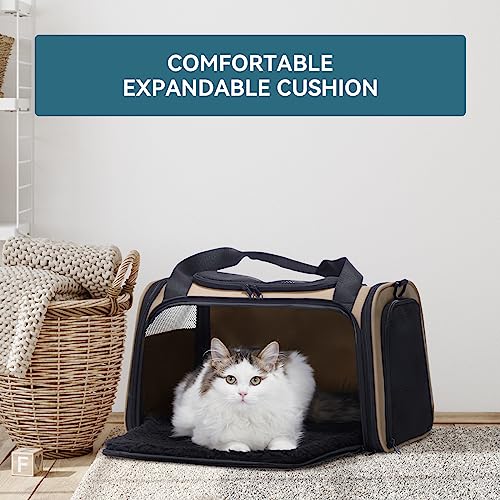 PETSFIT Pet Carrier for Cat, Small Dogs, Khaki - color: Khaki, size: Medium