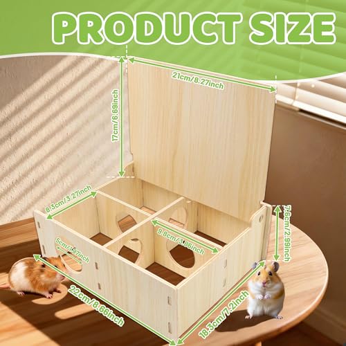 Multi-Chamber Hamster Houses and Hideouts Wooden Hamster Tunnels Toys | Hamster Maze with Flip Cover Secret Peep Shed Hamster Maze Habitat for Mice Gerbils Lemmings & Small Animals