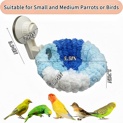 Warm Bird Nest Bed with Suction Cup Bird Snuggle Hut Breeding Bird House Plush Hanging Bird Bed for Parakeet, Conure, Budgie, Cockatiel, Lovebird, Finch, Hamster-Blue - color: Blue with Suction Cup