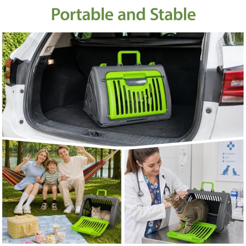 Foldable Portable Pet Carrier, Cat Carrier with Opening Door | Hard-Sided Travel Cat Carrier for Cats & Small Pets up to 25lbs, Green - color: Green