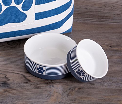 Bone Dry Paw & Patch Ceramic Pet Collection, Small Bowl, 4.25x2", Nautical Blue - color: Nautical Blue, size: Single Bowl, Small 4.25x2"