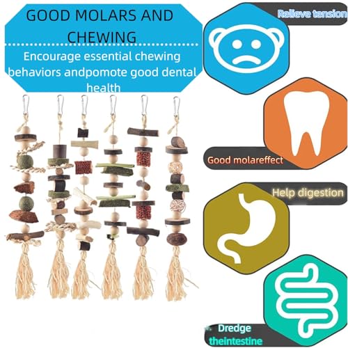 Bunny Chew Toys, Hamster Rabbit Cage Hanging Chew Toys, Natural Apple Wood Bunnies Treats, Improve Small Animal Teeth Health for Guinea Pig Chinchilla Ferret Rats Gerbil (6pcs)
