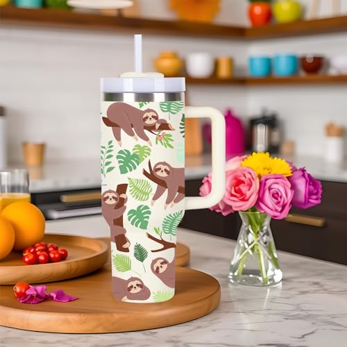 momocici 40oz Sloths Tumbler with Handle Gifts for Women.Sloth Lover Cups Tumbler Gifts for Women.40 oz Birthday Christmas Sloth Cup Tumblers for Sloths Lover. - style: Sloth