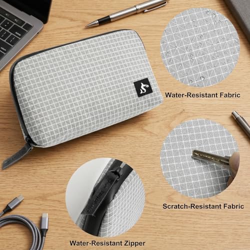 simtoper Small Electronics Organizer Travel Case – Slim Travel Cable Pouch for Small Tech Accessories, Cords, Chargers, Earbuds – Lightweight Mini Tech Bag for Backpack, Business, Travel - color: Grey Plaid, size: Small