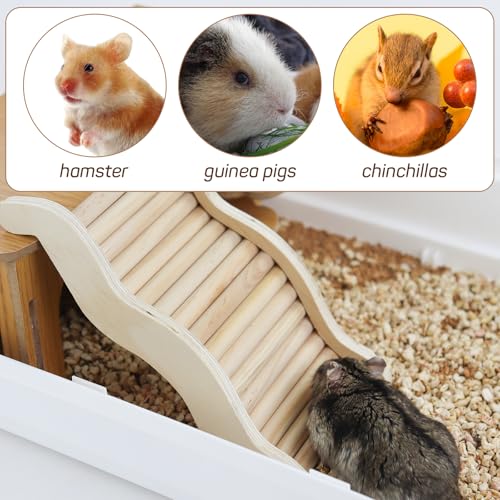 Hamster Climbing Toys, Funny Wooden Hamster Chew Toys for Bridge, Bed, Platform, Grinding Teeth, Hamsters Ladder Small Animal Cage Accessories for Bird, Gerbils, Rat, Chipmunks (M)