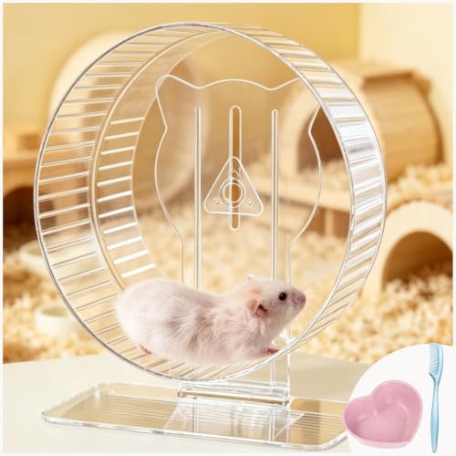 Silent Hamster Wheel 9.3", Quiet Spinner Running Wheel with Adjustable Stand & Non-Slip Track – Ideal Small Animal Cage Accessories for Hamsters Gerbils Dwarf Syrian Mice - color: Hamster Wheel+Blue Comb+Bowl