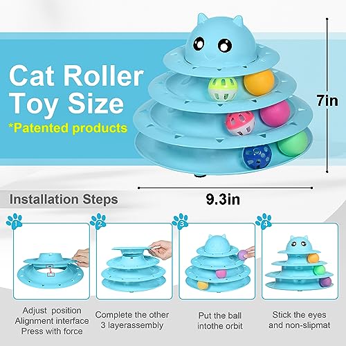UPSKY 24 PCS Cat Toys Set with Teaser, Mice, Spring, and Various Ball Toys | Puzzle Kitten Toys, Sturdy Structure, Detachable Design, Easy to Assemble, Anti-Slip, Reduces Boredom for Indoor Cats - color: D-24PCS-Blue