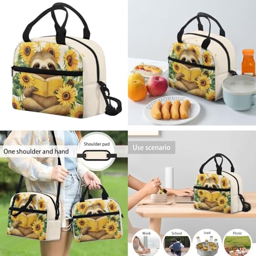 Sunflower Sloth Backpack for Girls 2Nd Grade Boys Bookbag with Lunch Box Large Pencil Case Box and Water Bottles Cover 4 PCS Set Kids 8-10 Comfy Junior High Students School Bag - color: Sunflower Sloth