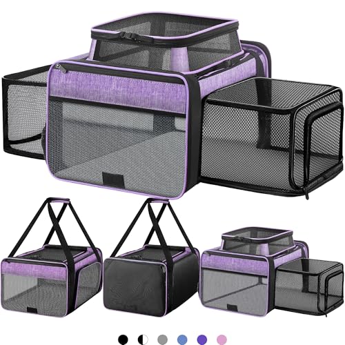 Top and 2 Sides Expandable Pet Carrier 17x11x9.5 TSA Airline Approved | Dog Carriers for Small Dogs, Soft-Sided Cat Carrier, Anti-Scratch Mesh, Lockable Zippers, for Kitten, Rabbit, Puppy, Purple - color: Purple, size: 17.0"L x 11.0"W x 9.5"H