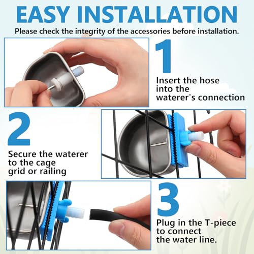 Potchen 10 Pcs Rabbit Water Bowls Nipple Drinker 2.56 x 2.36 x 1.18 Inch 304 Stainless Steel Rabbit Breeding Drinking Waterer Removable Hanging Bunny Water Bowl for for Cages Small Animals