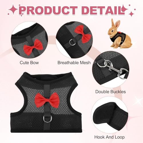 Rabbit Harness and Leash, Small Pet Cute Vest Harness Leash Soft Adjustable Buckle Breathable Mesh (L, Black) for Bunny Kitten Small Pig Puppies Camping Hiking Training - color: Black, size: L