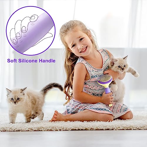 Cat Brush for Grooming and Shedding, Self-Cleaning Silicone Brush for Short and Long Haired Cats, Cat Gifts for Pet Lovers (purple) | For Indoor Cats,Removes Loose Hair,Reduces Shedding,Soft Rounded Tips,Ergonomic Silicone Handle,Gentle Massage,Easy Groom
