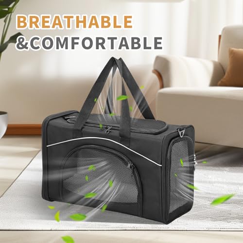 ‌Petsfit Airline Approved Pet Carrier for Small Dogs & Cats, 19x9x12 TSA Approved Carrier, with Removable Dual-Sided Padding (2-Way Placement) - Fits Under Most Airplane Seats, Escape Proof (Black) - color: Black, size: 19"L x 9.0"W x 12.0"H