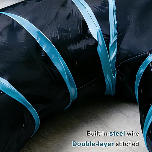 Cat Tunnel for Indoor Cats Large, with Bell Ball S-Shape | 5 Way Collapsible Interactive Peek Hole Pet Tube Toys, Puppy, Kitty, Kitten, Rabbit (Blue & Black) - color: Blue & Black