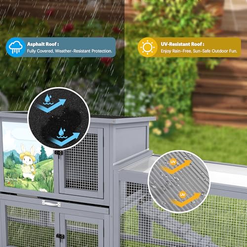 COZIWOW Outdoor Deluxe Rabbit Hutch Health Bundle: 95-Inch Large Cage & Smart Air Purifier for Rabbits, Chickens, and Small Animals - color: Gray White