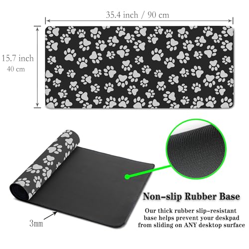 Keyboard Mousepad Black White, Big Mouse Pad Office Desk Pad Non-Slip Rubber Base Waterproof with Stitched Edges, 35.4" X 15.7" for Work/Game/Office/Home Dog Paw. Cat Footprint Dog Paw - color: Dog Paw.Cat Footprint