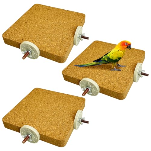 3 Pack Bird Perch Platform Cork Parrot Perch Stand Corner Parakeet Chewing Toy Bird Paw Grinding Cage Accessories for Medium and Large Conures Budgies Cockatiels Finches (Large) - size: Large