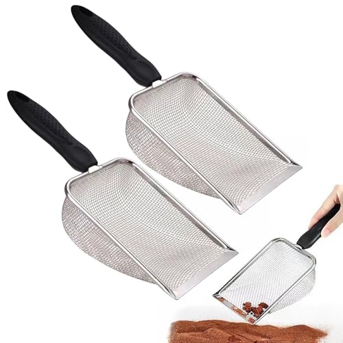 2PCS Reptile Sand Sifter Cat Litter Scoop Fine Mesh Metal Reptile Litter Cleaner Scooper for Sand Bedding Aquarium Terrarium Accessories