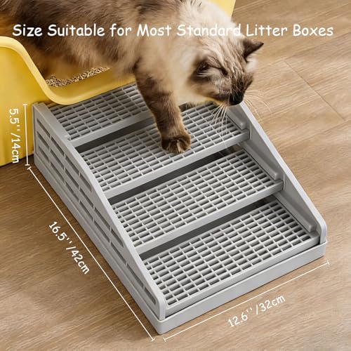 Litter Box Step Cat Ramp Litter Catcher for Cat Litter Boxes Height Adjustable Litter Mat for Small and Senior Cats Washable Water-Proof - Grey