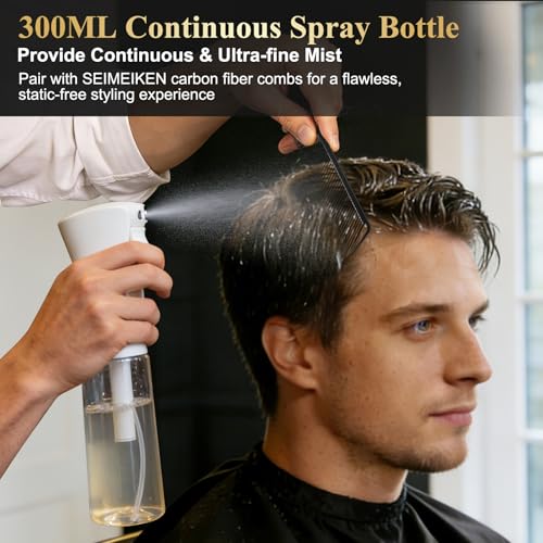 16 PCS Professional Barber Comb & Brush Set | 10oz (300ml) Continuous Spray Bottle, Carbon Fiber Rat Tail Comb, Neck Duster, For Men, Women, Salon & Home