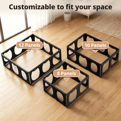 Clear PET Dog Playpen Indoor, 8-Panel Heavy-Duty Transparent Puppy Playpen, Modular Pet Fence Enclosure for Small Medium Dogs, Easy to Assemble (Black, 24 Inch H, 8 Panels) - color: Black