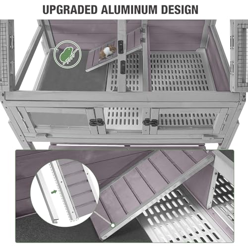 Large Guinea Pig Cage with Wheels, Anti-Chew Metal Frame Lamp, Deep Leakproof Pull-Out Tray, Spacious Habitat for Hamsters, Rats, Chinchillas, Ferrets - color: Light gray