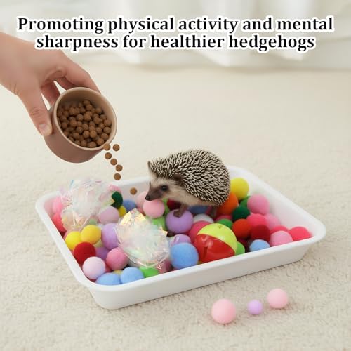 Hedgehog Dig Box Tray, Fun Foraging & Digging Hedgehogs Toy, Includes Rich Colors Balls, Hedgehogs Accessories for Hamsters, Ferrets and Other Small Animals (White)