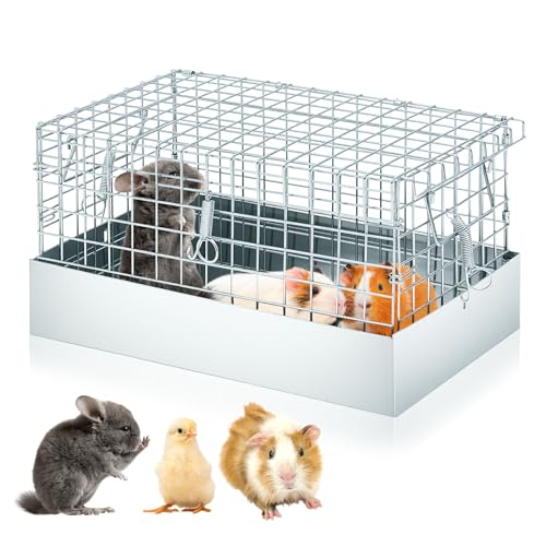 DoubleFill 14x8x8 Inch 1 Hole Folding Guinea Pig Carrier Chinchilla Cage with Tray & Handle, Metal Small Animal Travel Portable Transport Habitat & Temporary Housing for Rabbit Chick Bird Hamster Pet