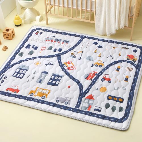 Viviland Baby Mats for Floor, 50x50 Inch Playpen Mat, Thick Playmat for Baby and Toddlers Infants, Non-Slip & Machine Washable, Truck Map - color: Truck Map, size: 50" X 50"