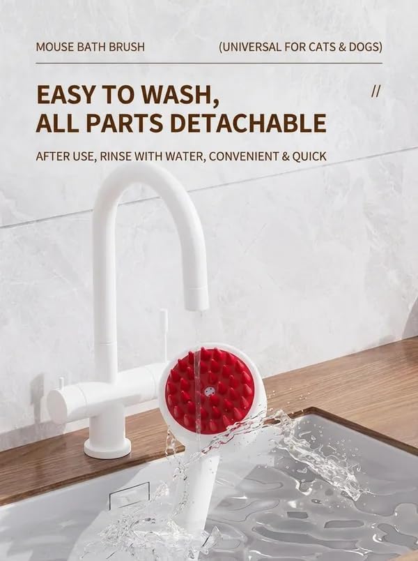 Pet Shampoo Brush Dispenser, Soft Silicone Dog Cat Bathing Scrubber, Massage Grooming Combs for Shedding, Washable Shower Tool for Puppies Kittens (Red) - color: Red