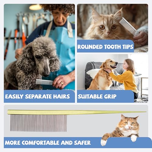 Grooming Pet Comb Rat Tail Dematting Cat and Dog Comb，Rounded Ends Design for Safe Tangle Removal, Hairstyling, Massage，Loose Hair Removal，Prevent Irritation，Fluffing Paws,Face,Tail,Remove Tear Stain - color: Green