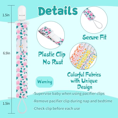 babygoal Floral Pacifier Clips, 6 Pack Binky Paci Holder Clips Leashes Fits for Most Baby Pacifiers and Binkies - color: Lemon and orange