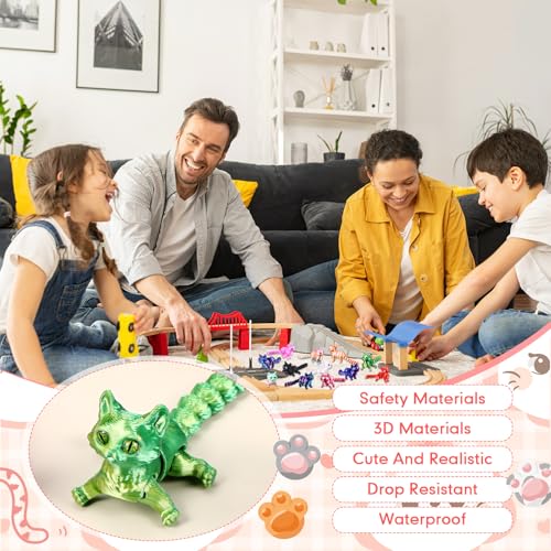 Honoson 12 Pcs 3D Printed Animals 5-7cm, Cat | Articulated Fidget Animals, Flexible 3D Printed Figures for Stress Relief, Cute Mini Joints for Party Favors and Display - size: 5-7cm, style: Cat
