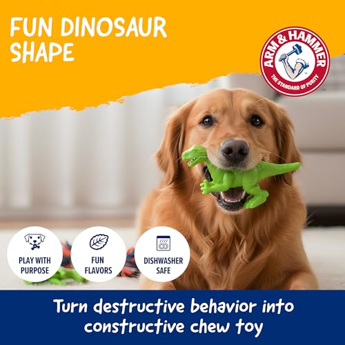 Arm & Hammer Nubbies T-Rex Dog Dental Chew Toy, Mint Flavor | Nylon construction, baking soda infused, reduces plaque and tartar without brushing, moderate chewers - color: Green T-Rex, size: 1 Count