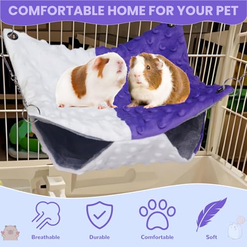 YedsIntu 3 Pcs Guinea Pig Hammock, Rat Ferret Hamster Hanging Hammock Guinea Pig Accessories for Small Animals Chinchilla Parrot Sugar Glider Ferret Squirrel (11"×11") - color: Purple + Pink, Purple + White, Black + White