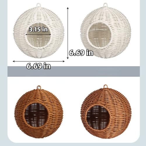 Sugar Glider Woven Spherical Nest for All Seasons Small Animal Bed Nest Hanging Hammock Bed Comfortable Fit Squirrel Sugar Glider Gerbil Rat Hamster Bird Parrot (Brown) - color: Brown