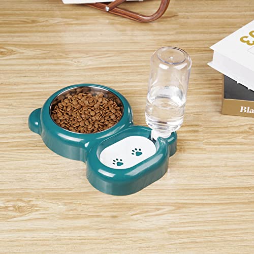 Dog Bowls, Cat Food and Water Bowl Set with Water Dispenser and Stainless Steel Bowl for Cats and Small Dogs - Dark Green - color: Dark Green