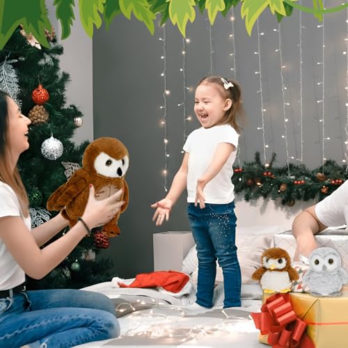 Hollowfly 5 Pcs Owls Plush Toy Gift Set 13.4" Mommy Barn Owls with 4 Cute Babies Stuffed Animal in Zippered Back Nurturing Plushies Toy Set for Kid Adults Birthday Party Favors Gifts - style: Barn Owls