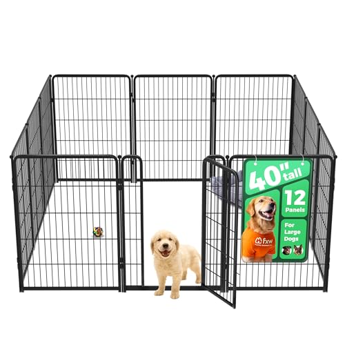 FXW Homeplus Indoor Dog Playpen, 40" H, 12 Panels, for Medium & Large Dogs | Stress-free play, Heavy-duty, Semi-open design, Easy setup, Threshold-free gate, Expandable, Patented - color: Black, size: 40"H