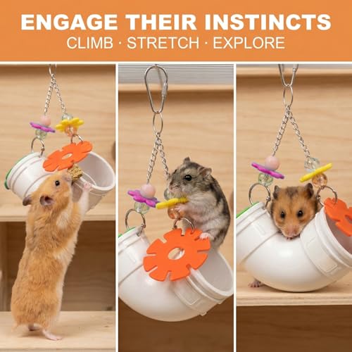 Rat Enrichment Toys, Hanging Foraging Puzzle Slow Feeder for Various Treats, Wide Opening Feeder Rat Cage Accessory for Rats, Mice or Parakeets, Includes Chew Tube