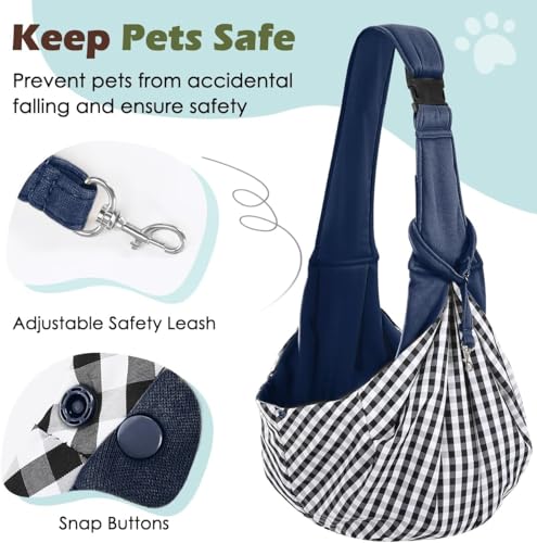Pawaboo Small Dog Sling Carrier, Reversible Hands Free Dog Sling Carriers for Small Dogs and Cats, Puppy Slings Carrier with Adjustable Strap Buckle & Safety Harness, Puppy Essentials, Navy Blue - color: Navy Blue