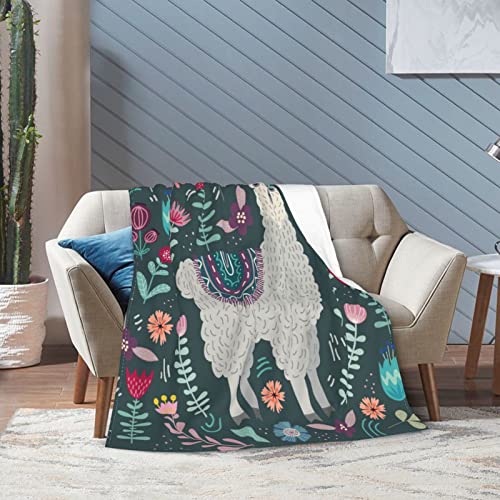 Alpaca Throw Blanket Cozy Plush Boho Llama Fleece Ultra Soft Mexican Blankets Lightweight Fuzzy Party Blanket Gifts for Adult Bed Couch Sofa Kids 60"x50" - color: Alpaca Botanical, size: 60"x50"